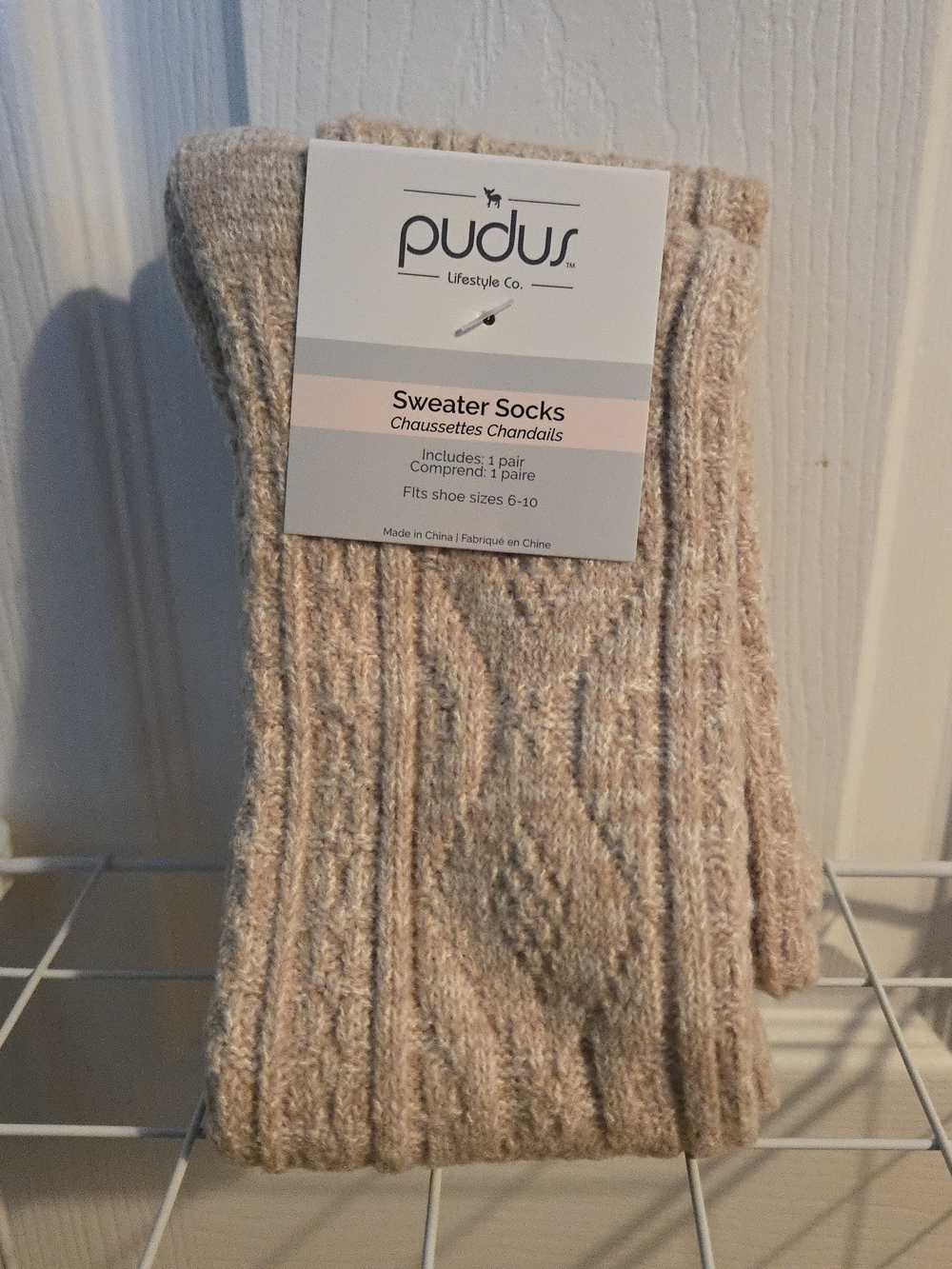 Women's Sweater Socks - Beige Cable Knit - Pudus